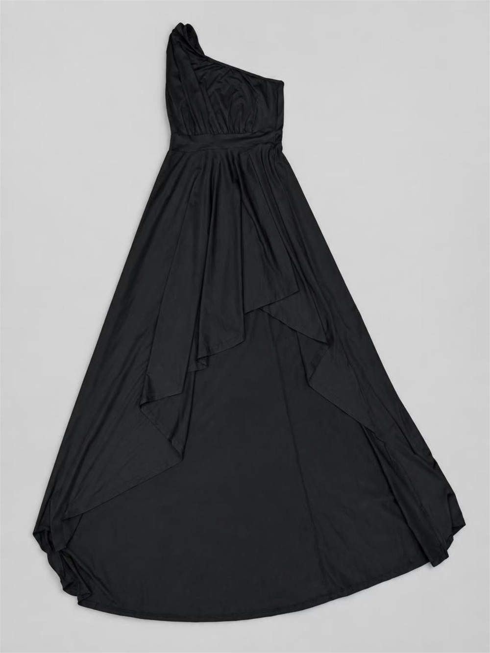Lightweight One-Shoulder High-Low Ruffled Skirt Black Evening Dress XL